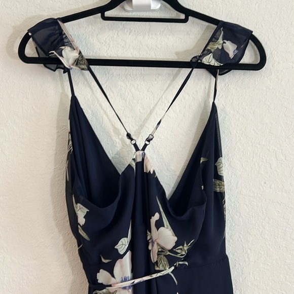 Lulus -All Mine Navy Blue Floral Print High-Low Wrap Dress size L party spring - Picture 7 of 10